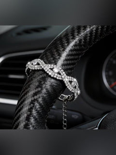 Steering Wheel Charm Crystal Eye-Shaped Accents Car Accessory - Sable & Red