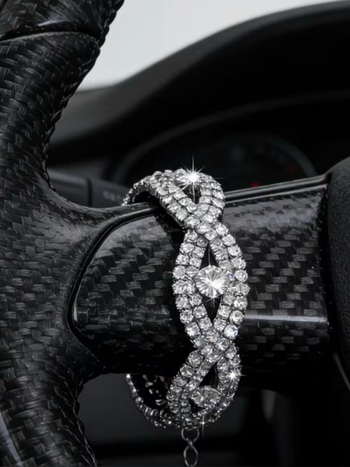 Steering Wheel Charm Crystal Eye-Shaped Accents Car Accessory - Sable & Red