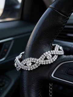 Steering Wheel Charm Crystal Eye-Shaped Accents Car Accessory - Sable & Red