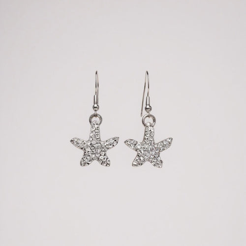 Sterling Silver Crystal Starfish Earrings - Sable & Red