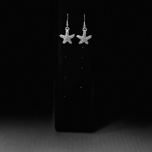 Sterling Silver Crystal Starfish Earrings - Sable & Red