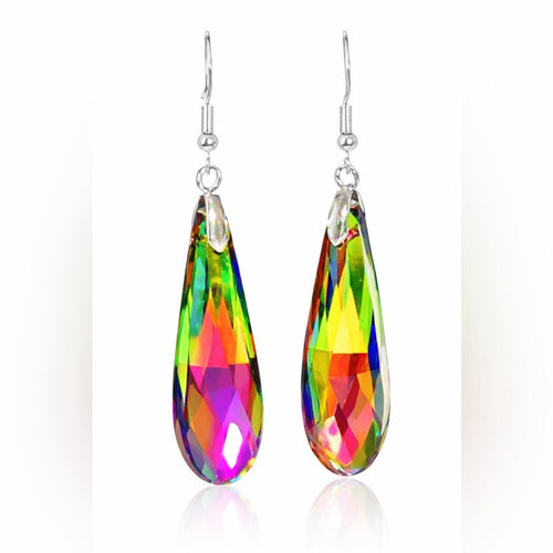 Sterling Silver Multicolor Teardrop Crystal Earrings - Sable & Red