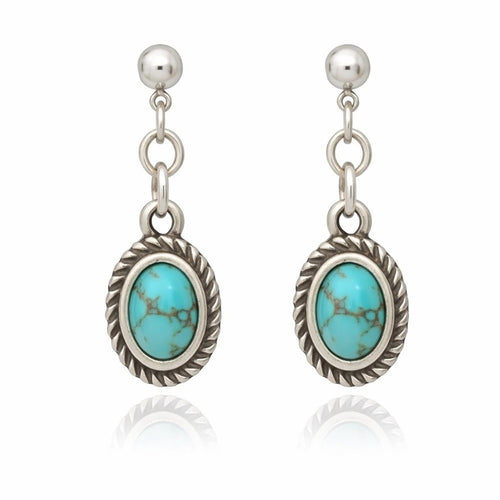 Sterling Silver Turquoise Oval Drop Stud Earrings - Sable & Red