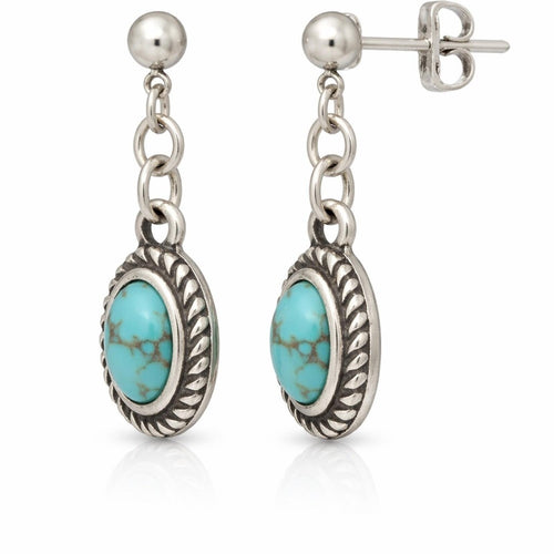 Sterling Silver Turquoise Oval Drop Stud Earrings - Sable & Red