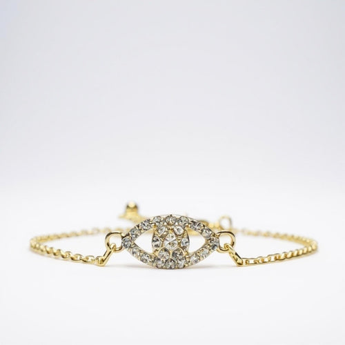 Swarovski Yellow Gold & Sterling Silver Anklet - Crystal Evil Eye Amulet - Sable & Red