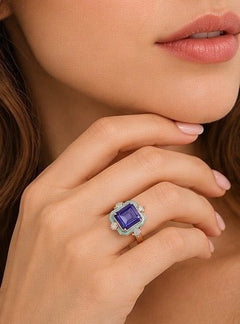 Tanzanite Blue Enamel 18K Rose Gold-Plated Ring Size 7 - Sable & Red