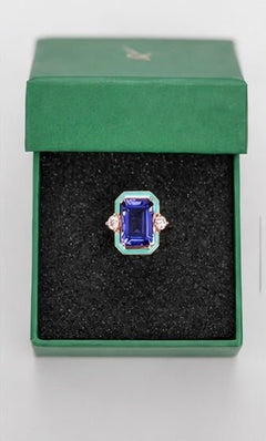 Tanzanite Blue Enamel 18K Rose Gold-Plated Ring Size 7 - Sable & Red