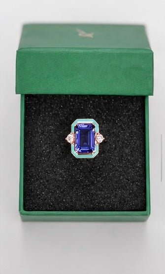 Tanzanite Blue Enamel 18K Rose Gold-Plated Ring Size 7 - Sable & Red