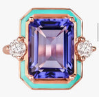 Tanzanite Blue Enamel 18K Rose Gold-Plated Ring Size 7 - Sable & Red