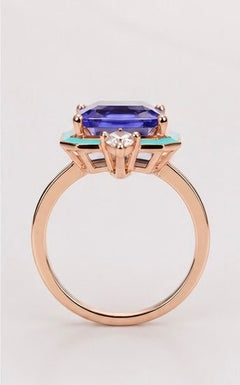 Tanzanite Blue Enamel 18K Rose Gold-Plated Ring Size 7 - Sable & Red