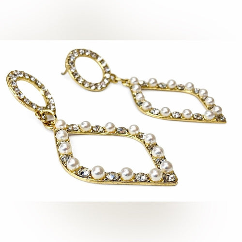 Tuckernuck Gold Pearl and Cubic Zirconia Geometric Dangle Earrings - Sable & Red