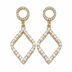 Tuckernuck Gold Pearl and Cubic Zirconia Geometric Dangle Earrings - Sable & Red