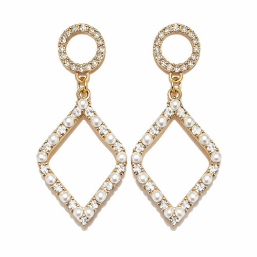 Tuckernuck Gold Pearl and Cubic Zirconia Geometric Dangle Earrings - Sable & Red