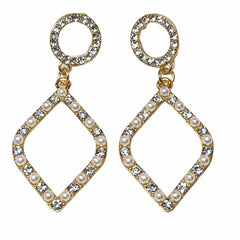 Tuckernuck Gold Pearl and Cubic Zirconia Geometric Dangle Earrings - Sable & Red
