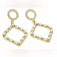 Tuckernuck Gold Pearl and Cubic Zirconia Geometric Dangle Earrings - Sable & Red