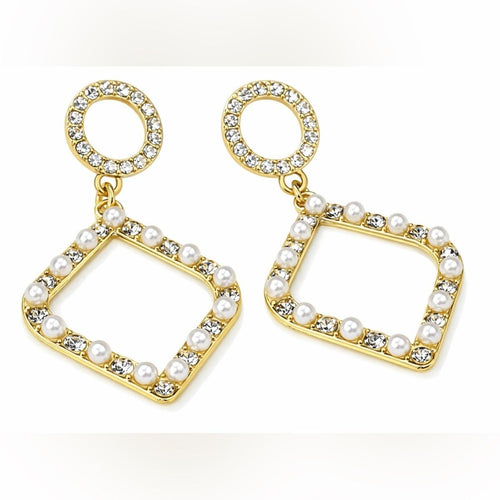 Tuckernuck Gold Pearl and Cubic Zirconia Geometric Dangle Earrings - Sable & Red