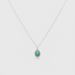 Turquoise Oval Pendant 925 Sterling Silver Necklace 16in - Sable & Red