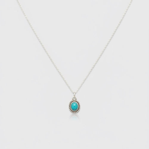 Turquoise Oval Pendant 925 Sterling Silver Necklace 16in - Sable & Red