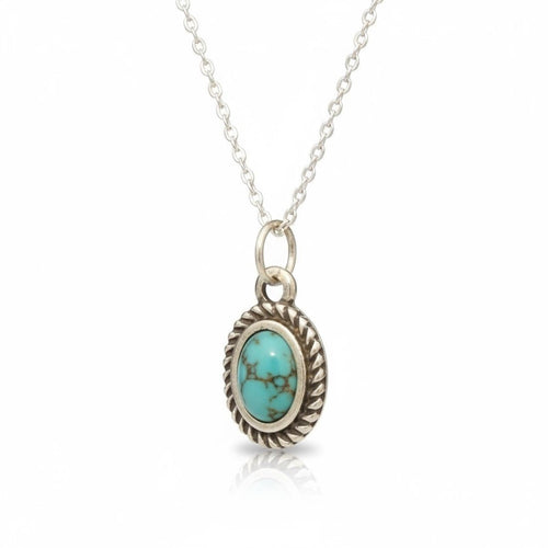 Turquoise Oval Pendant 925 Sterling Silver Necklace 16in - Sable & Red