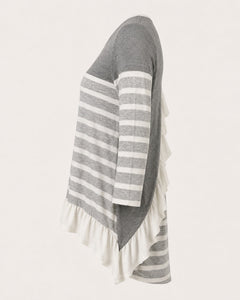 UMGEE Gray White Striped Ruffle High-Low Top Size Medium - Sable & Red