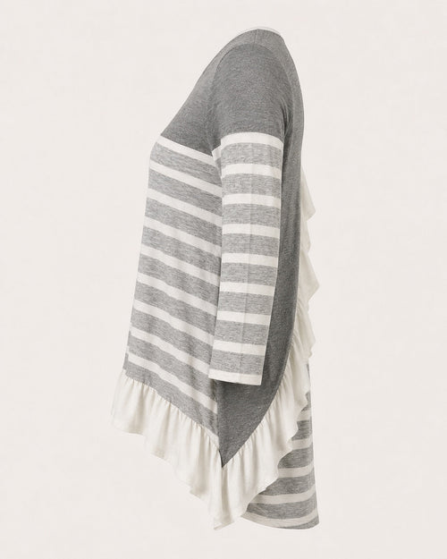 UMGEE Gray White Striped Ruffle High-Low Top Size Medium - Sable & Red