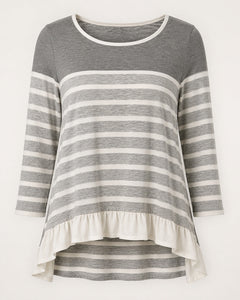 UMGEE Gray White Striped Ruffle High-Low Top Size Medium - Sable & Red