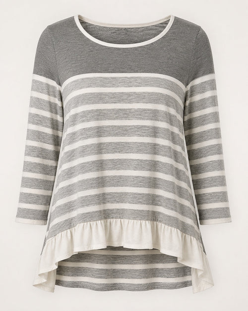 UMGEE Gray White Striped Ruffle High-Low Top Size Medium - Sable & Red