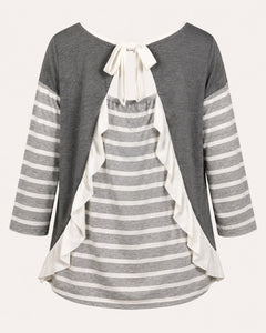 UMGEE Gray White Striped Ruffle High-Low Top Size Medium - Sable & Red