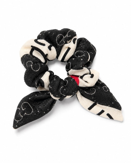 Upcycled Gucci Fabric Bow Scrunchie Black Ivory Red Hair Accessory - Sable & Red
