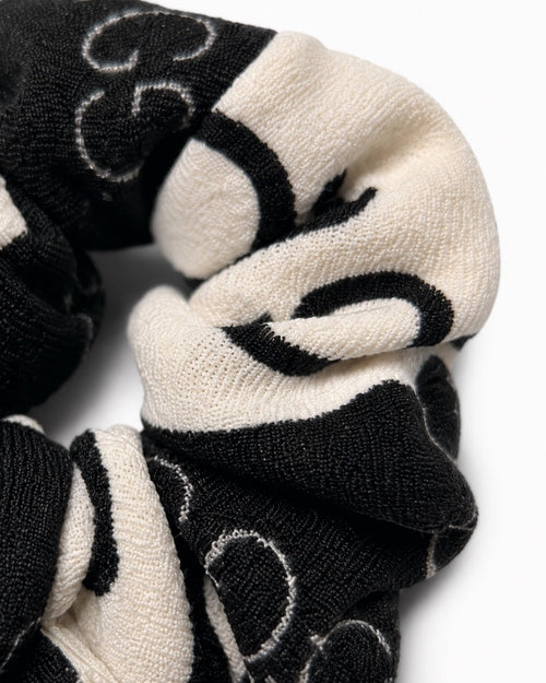 Upcycled Gucci Fabric Bow Scrunchie Black Ivory Red Hair Accessory - Sable & Red