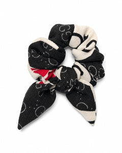 Upcycled Gucci Fabric Bow Scrunchie Black Ivory Red Hair Accessory - Sable & Red