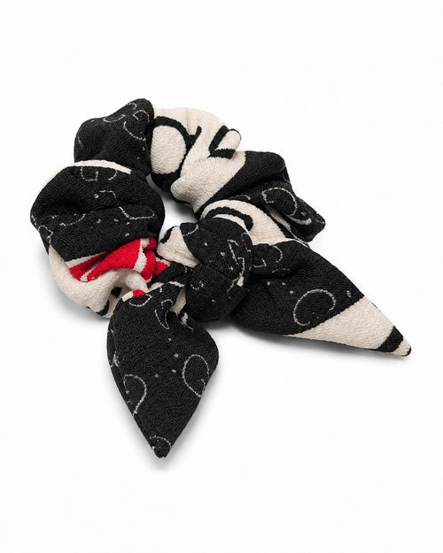 Upcycled Gucci Fabric Bow Scrunchie Black Ivory Red Hair Accessory - Sable & Red