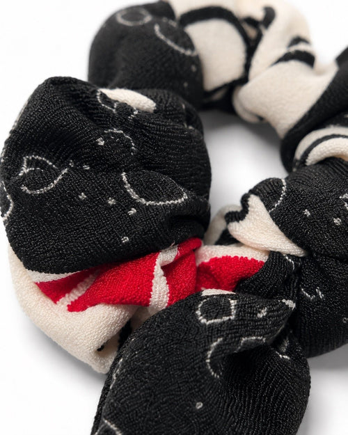 Upcycled Gucci Fabric Bow Scrunchie Black Ivory Red Hair Accessory - Sable & Red