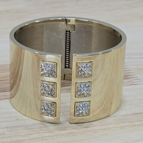 Victoria’s Secret Scandalous Hinge Gold Tone Cubic Zirconia Cuff Bangle Bracelet - Sable & Red