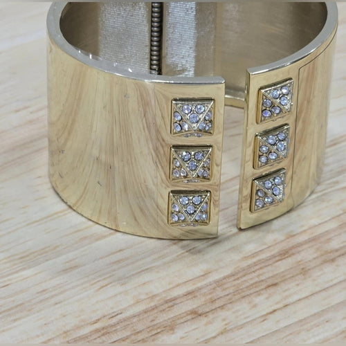 Victoria’s Secret Scandalous Hinge Gold Tone Cubic Zirconia Cuff Bangle Bracelet - Sable & Red