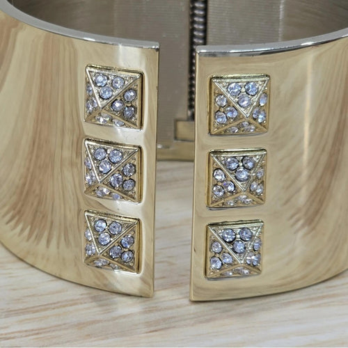 Victoria’s Secret Scandalous Hinge Gold Tone Cubic Zirconia Cuff Bangle Bracelet - Sable & Red