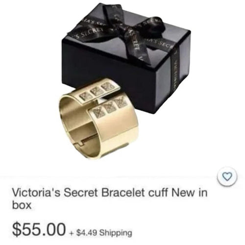Victoria’s Secret Scandalous Hinge Gold Tone Cubic Zirconia Cuff Bangle Bracelet - Sable & Red