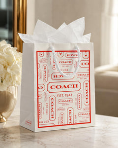 Vintage Coach White & Red Logo Paper Shopping Gift Bag EST. 1941 - Sable & Red