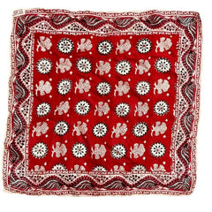 Vintage Handwoven Pure Silk Pocket Square Scarf Red Bandana Print Made in India - Sable & Red