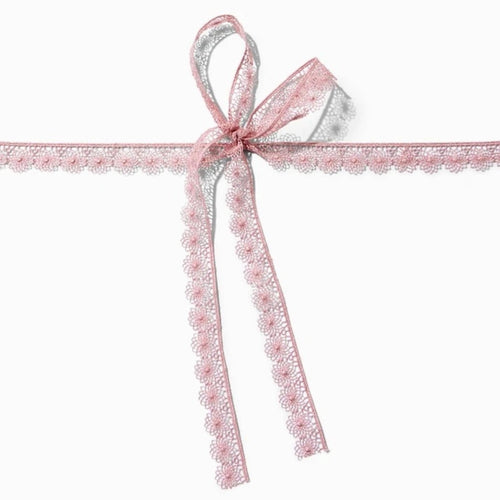 VTG Pink Lace Bow Choker Necklace - Vintage - Sable & Red
