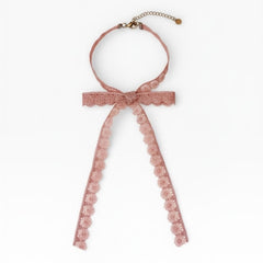 VTG Pink Lace Bow Choker Necklace - Vintage - Sable & Red