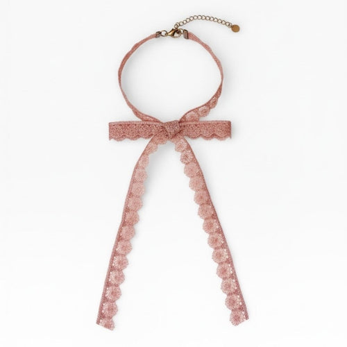 VTG Pink Lace Bow Choker Necklace - Vintage - Sable & Red