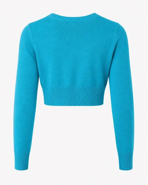 Wet Seal Turquoise Cropped V-Neck Cardigan - Sable & Red