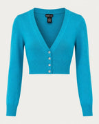 Wet Seal Turquoise Cropped V-Neck Cardigan - Sable & Red