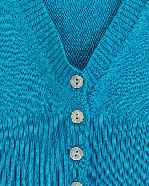 Wet Seal Turquoise Cropped V-Neck Cardigan - Sable & Red