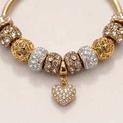 White Crystal Gold-Tone Heart Bracelet | The Maristelle - Sable & Red
