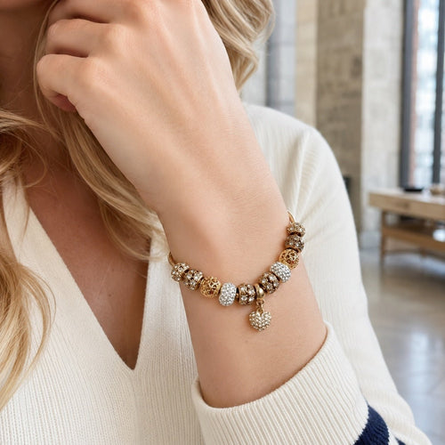 White Crystal Gold-Tone Heart Bracelet | The Maristelle - Sable & Red