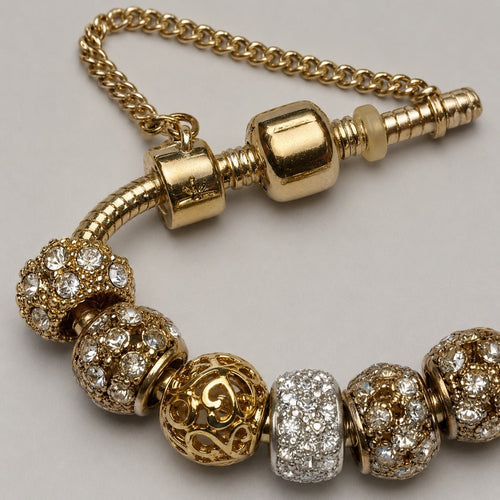 White Crystal Gold-Tone Heart Bracelet | The Maristelle - Sable & Red