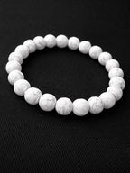 White Marble Howlite Beaded Stretch Bracelet Minimalist Stone Jewelry - Sable & Red