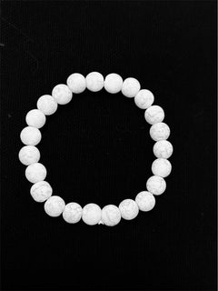 White Marble Howlite Beaded Stretch Bracelet Minimalist Stone Jewelry - Sable & Red